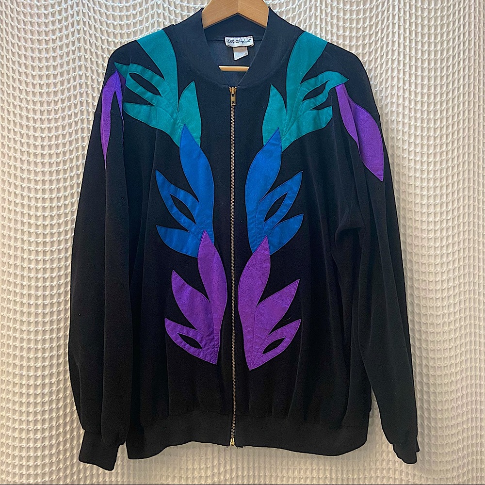 Vintage Floral Asymmetric Embroidered Bomber Collar Jacket